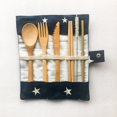 Bamboo Cutlery Set | Zero Waste Reusable | Washable Organic Cotton