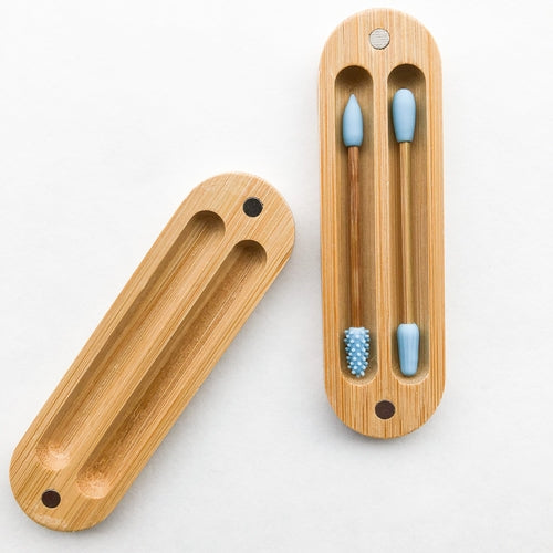 Reusable Plastic Free Bamboo Silicon Q-Tips with Bamboo Case | Zero