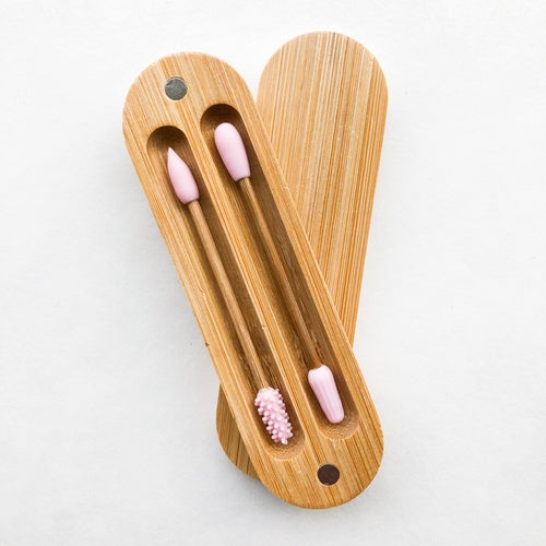 Reusable Plastic Free Bamboo Silicon Q-Tips with Bamboo Case | Zero