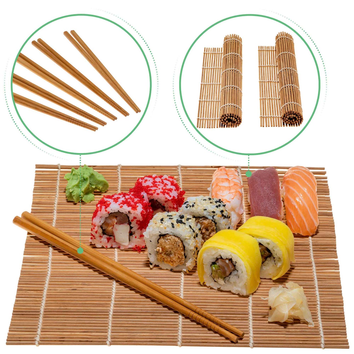 Bamboo Sushi Making Kit with 2 Sushi Rolling Mats, 5 Pairs of Reusable