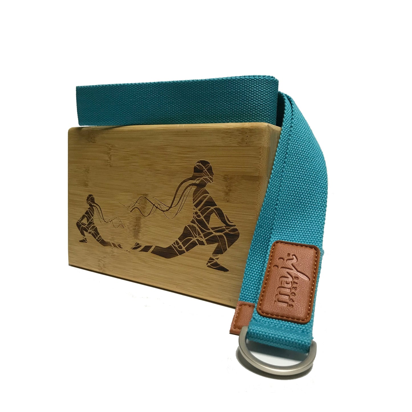 Maji Sports Laser Engraved Bamboo Yoga Block & Strap Combo