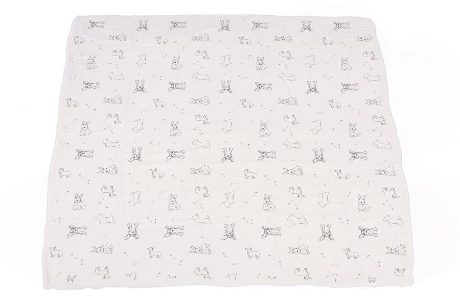 Corgi and Dandelion Seeds Bamboo Muslin Newcastle Blanket